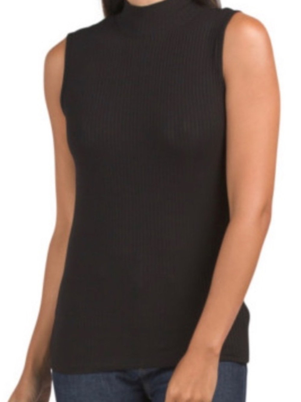 RACHEL ZOE Black Rib Knit Sleeveless Mock Turtleneck S Small EUC $39